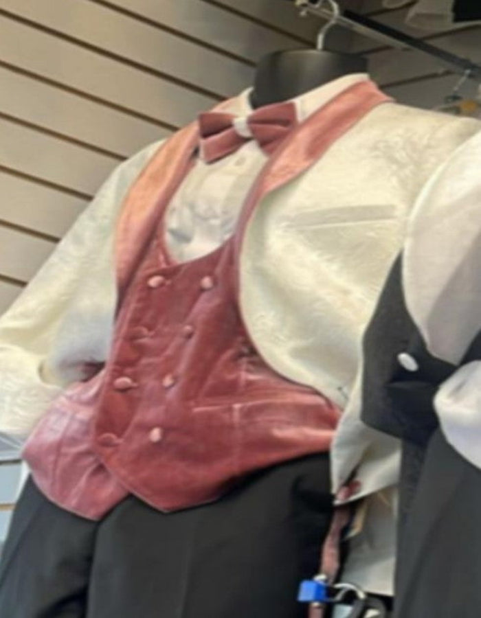 White and Pink Tuxedo - Prom Suit (Jacket  Pants  Vest  Bowtie Package)