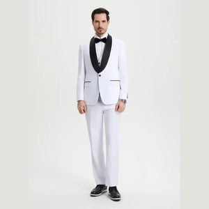 Stacy Adams 3pc Tuxedo Shawl Lapel, Snow White - Men's Tuxedo USA