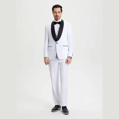 Stacy Adams 3pc Tuxedo Shawl Lapel, Snow White - Men's Tuxedo USA