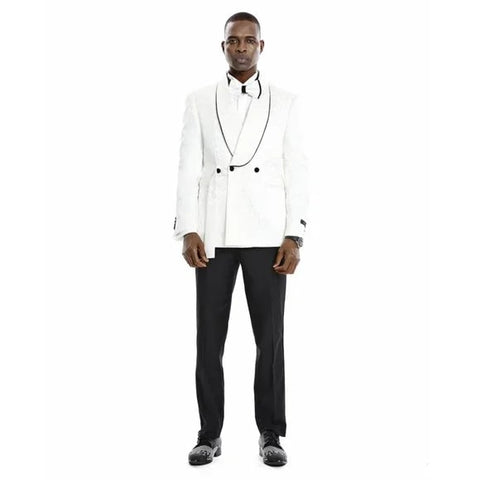 Knot Side Textured Paisley 2pc Tuxedo, White - Men's Tuxedo USA