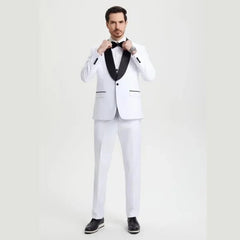 Stacy Adams 3pc Tuxedo Shawl Lapel, Snow White - Men's Tuxedo USA