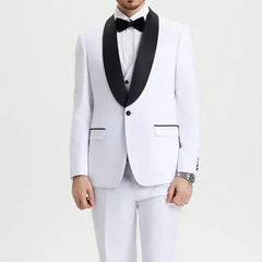 Stacy Adams 3pc Tuxedo Shawl Lapel, Snow White - Men's Tuxedo USA