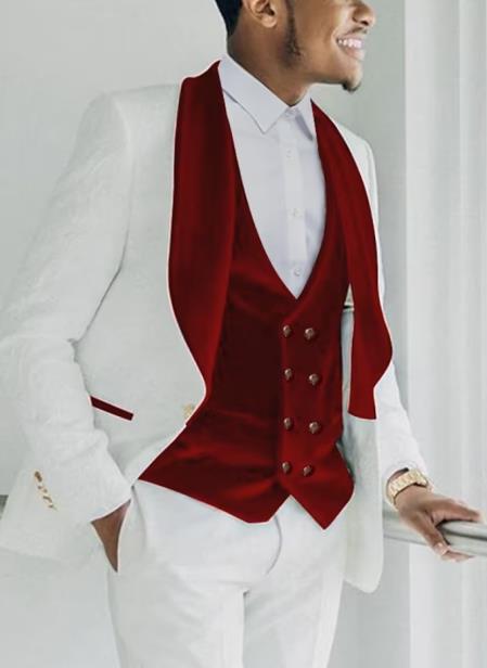 White and Red Tuxedo -  Mens Wedding Suit