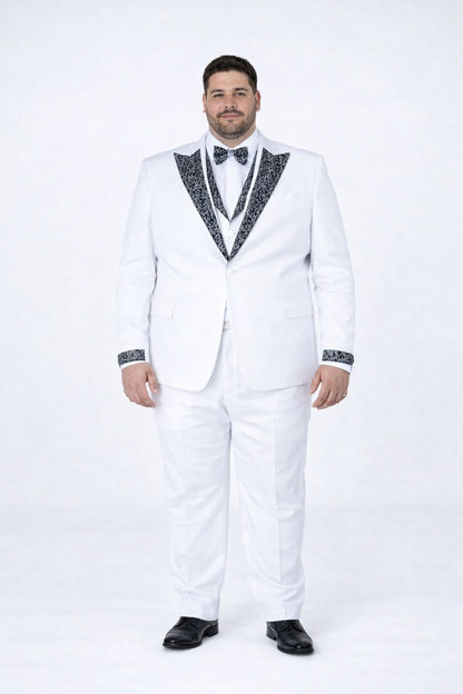 White Tuxedo with Crystal Stones  Peak Lapel 4-Piece Suit