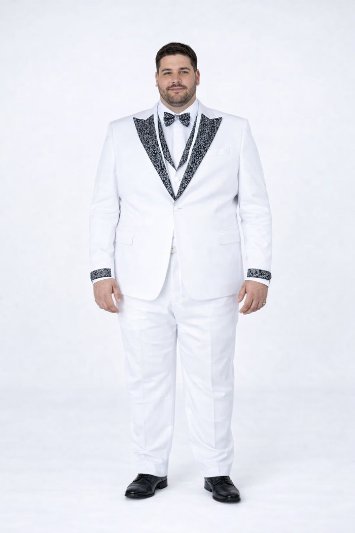 White Tuxedo with Crystal Stones  Peak Lapel 4-Piece Suit