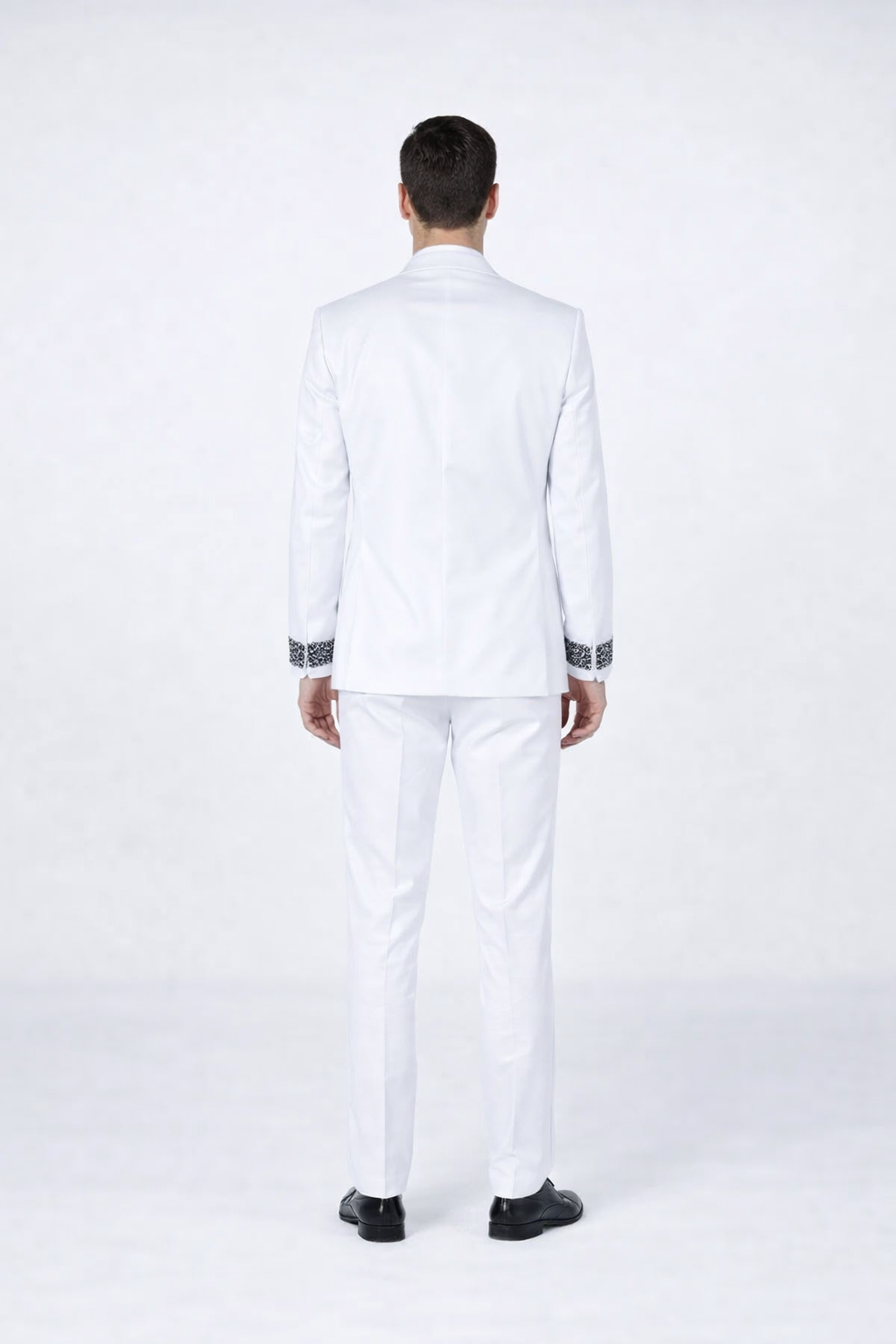 White Tuxedo with Crystal Stones  Peak Lapel 4-Piece Suit