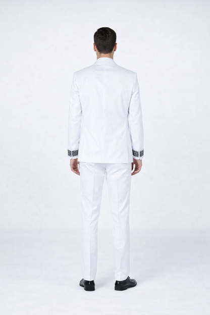 White Tuxedo with Crystal Stones  Peak Lapel 4-Piece Suit