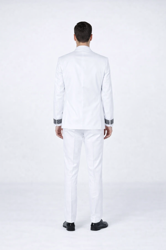 White Tuxedo with Crystal Stones  Peak Lapel 4-Piece Suit