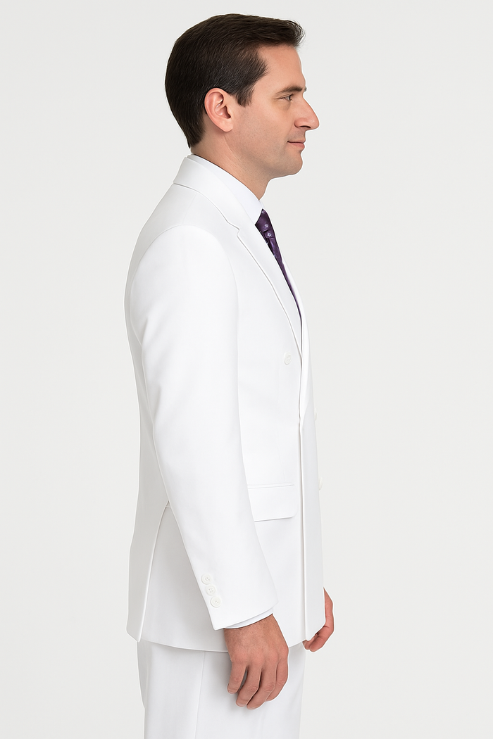 Pleated Suit - Mens Suits With Pleated Pant -  Regular Fit Suit -  White Poplin Suit
