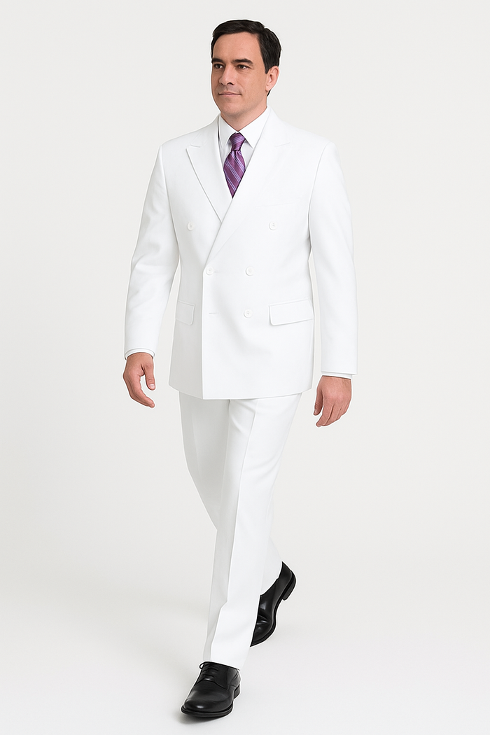 Pleated Suit - Mens Suits With Pleated Pant -  Regular Fit Suit -  White Poplin Suit