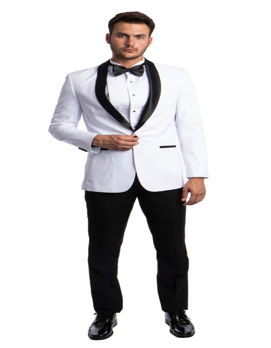 New Azzuro White with Black Shawl Slim Fit Tuxedo