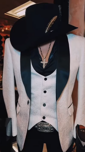 Elegant Bright White Lace Wedding Suit  3-Piece Set