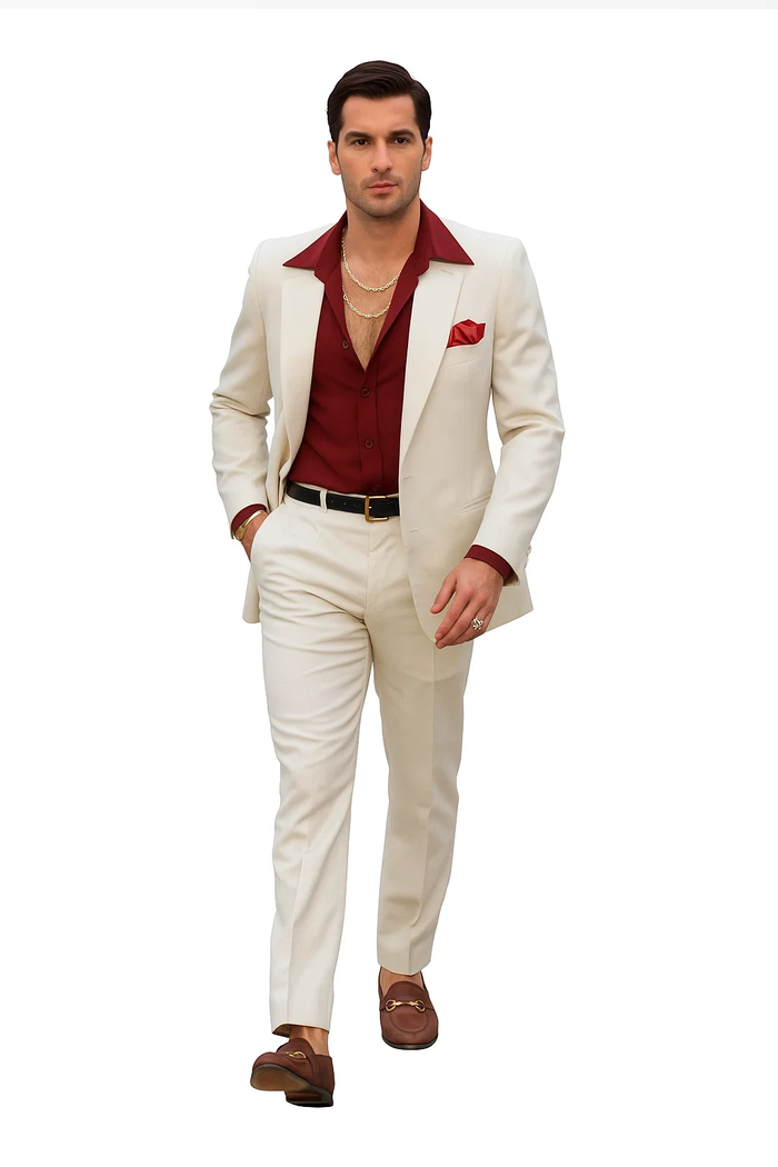 White Suit + Red Shirt