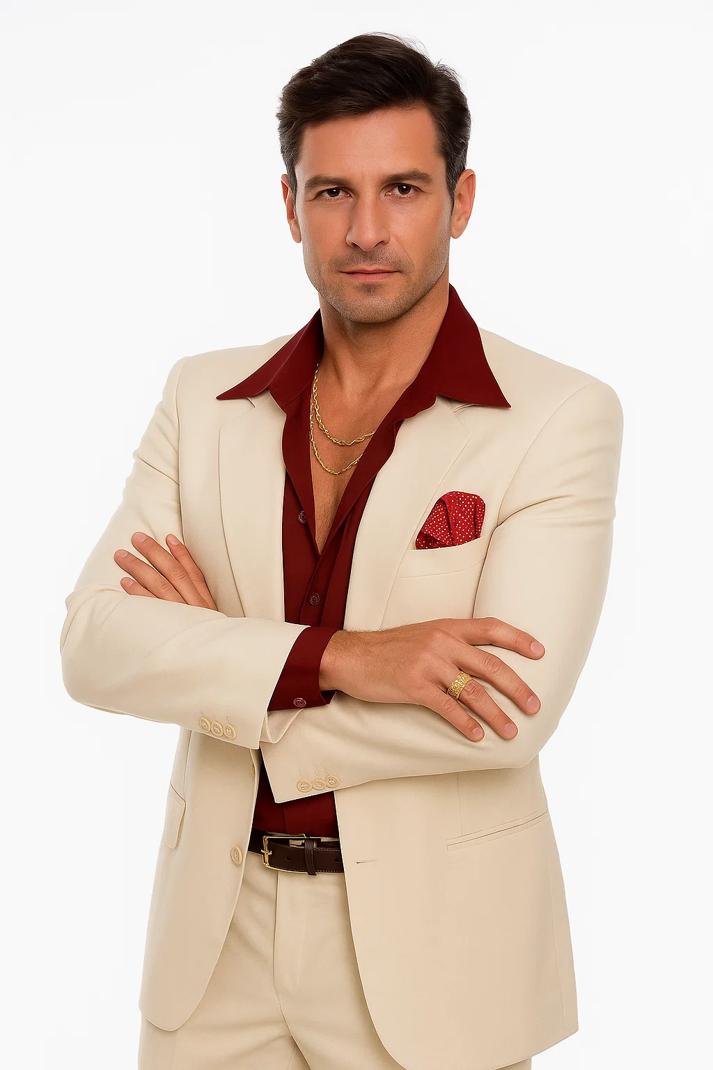 White Suit + Red Shirt