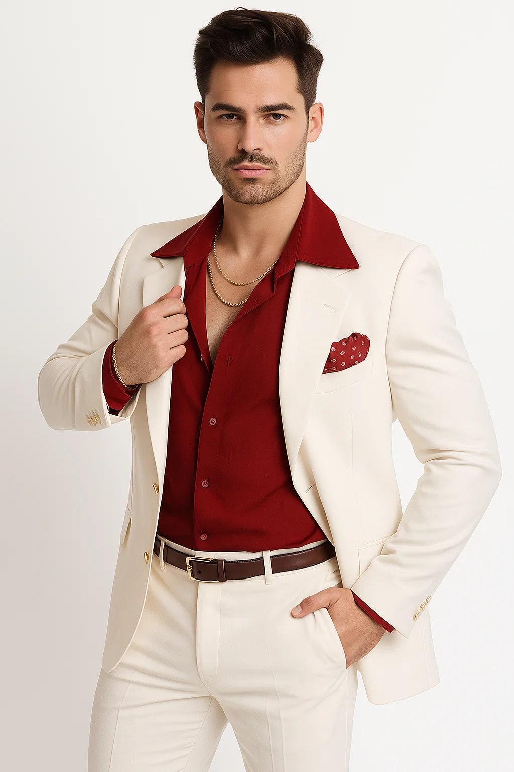 White Suit + Red Shirt