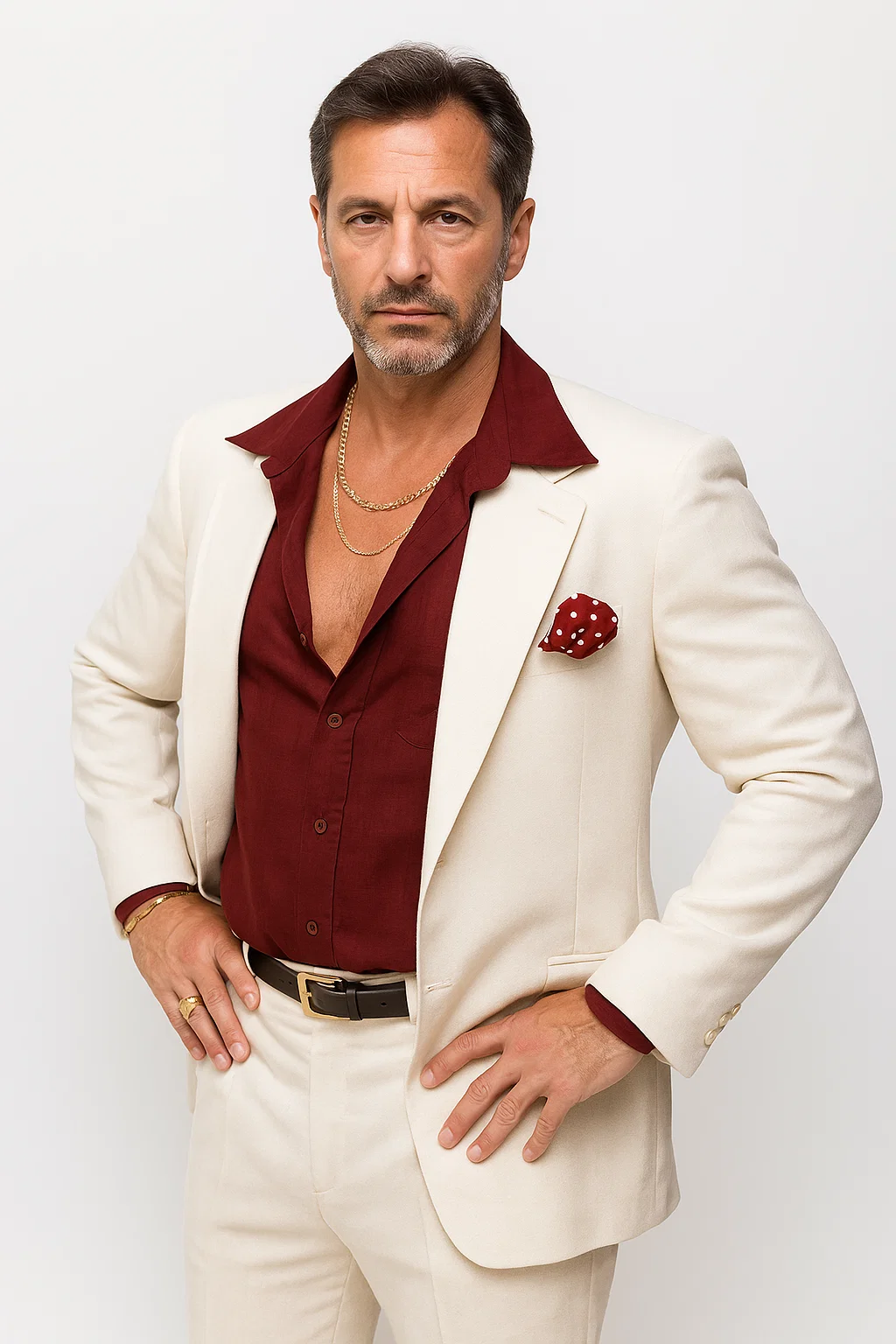 White Suit + Red Shirt