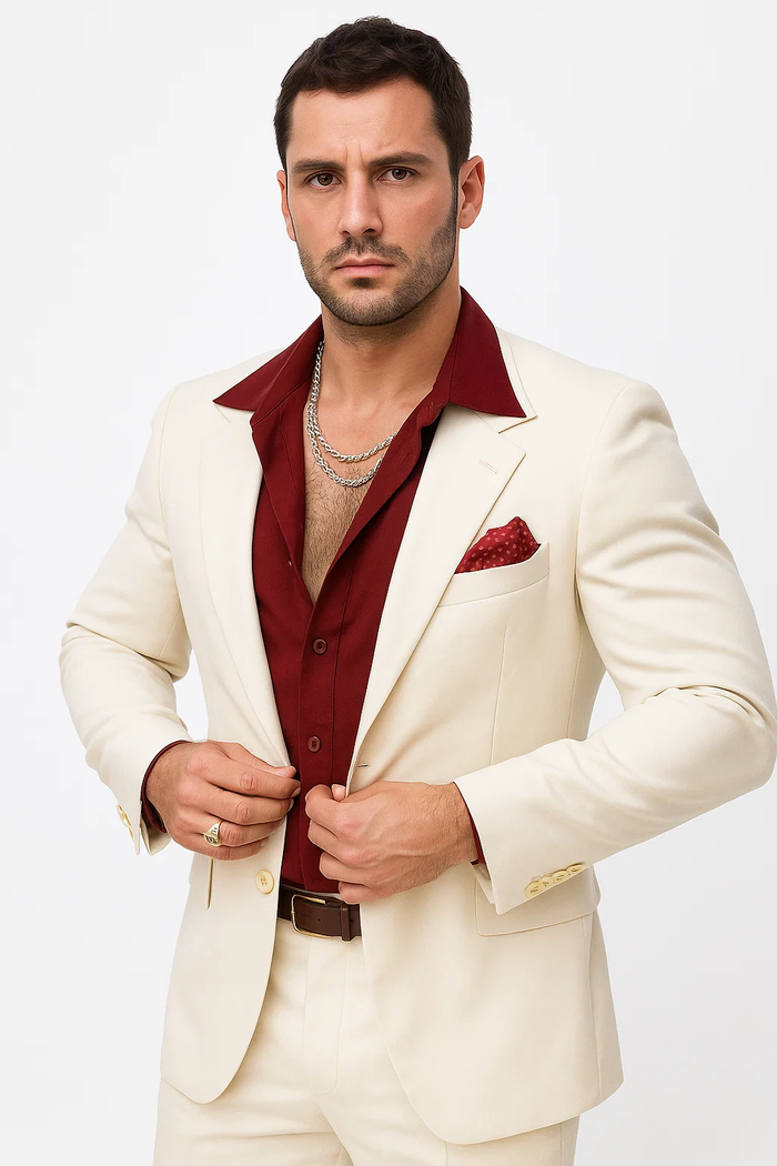 White Suit + Red Shirt