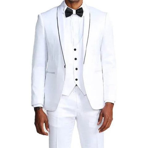 White Tuxedo Suit w/ Bowtie 3-Piece by Tazio - Men's Tuxedo USA