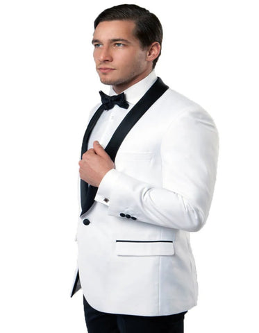 Men's One Button Shawl Lapel White and Black Dinner Jacket