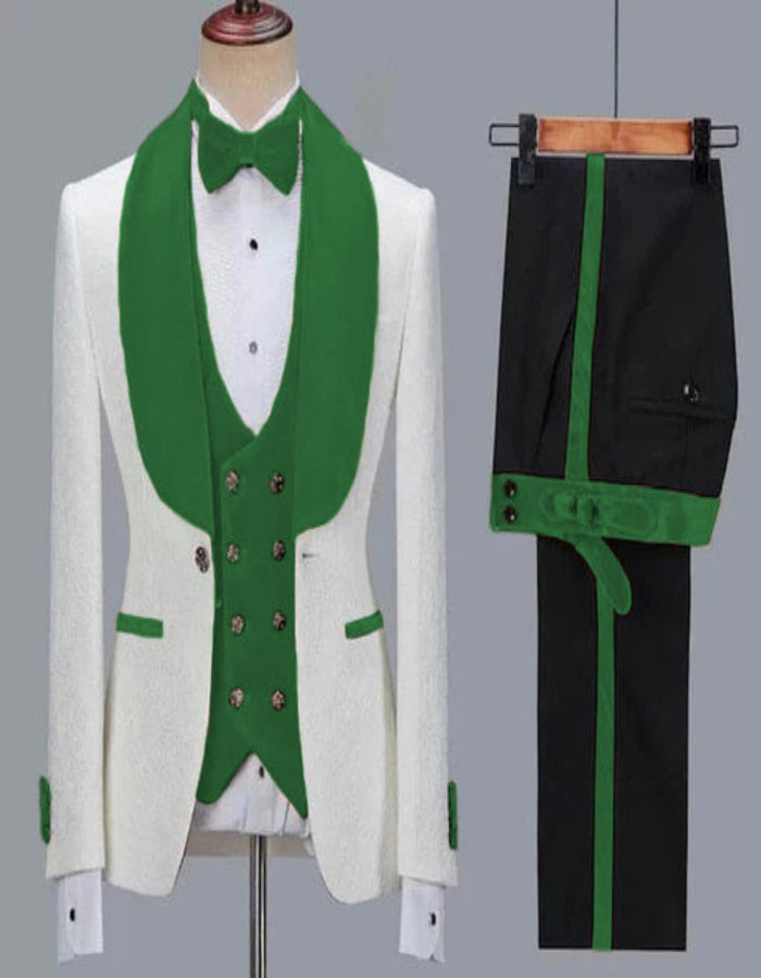 White and Teal Green Lapel Tuxedo - Wedding Groom Suit - Men's Tuxedo USA