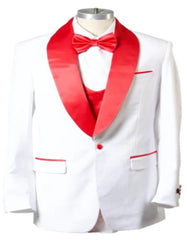 1 Button Shawl Lapel Tuxedo With Vest White And Red - Men's Tuxedo USA