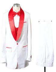 1 Button Shawl Lapel Tuxedo With Vest White And Red - Men's Tuxedo USA