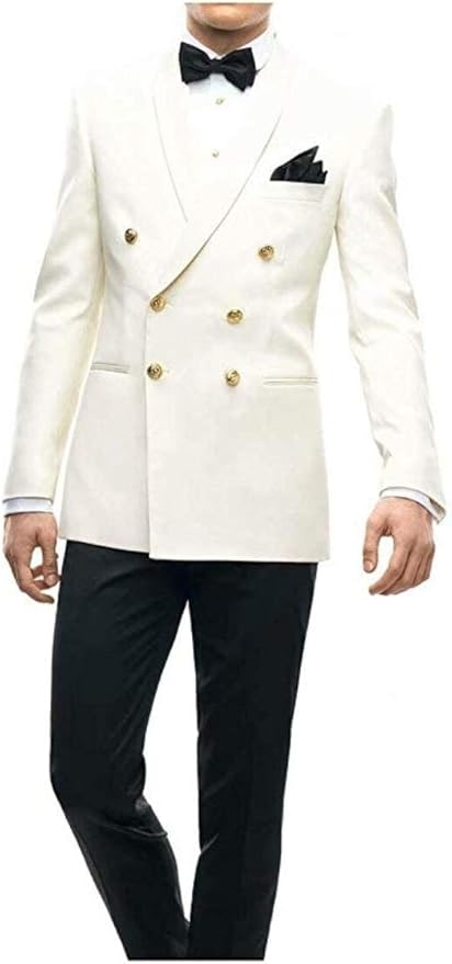 Ivory Double Breasted Dinner Jacket - Cream Dinner Jacket - Off White Color With Gold Buttons - Men's Tuxedo USA