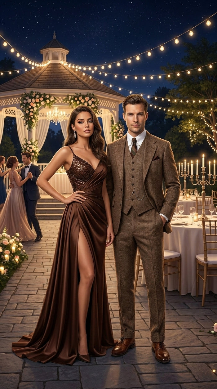 Men’s Light Brown Tweed Herringbone 3 Piece Great Gatsby Suit, Vested Vintage Wedding Formal Suit Set