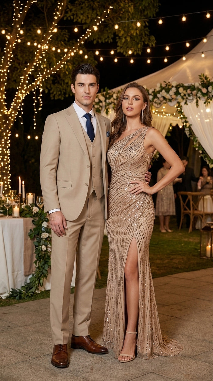Stacy Adams Men’s Tan 3-Piece Suit – Two-Button Jacket, Matching Vest and Dress Pants