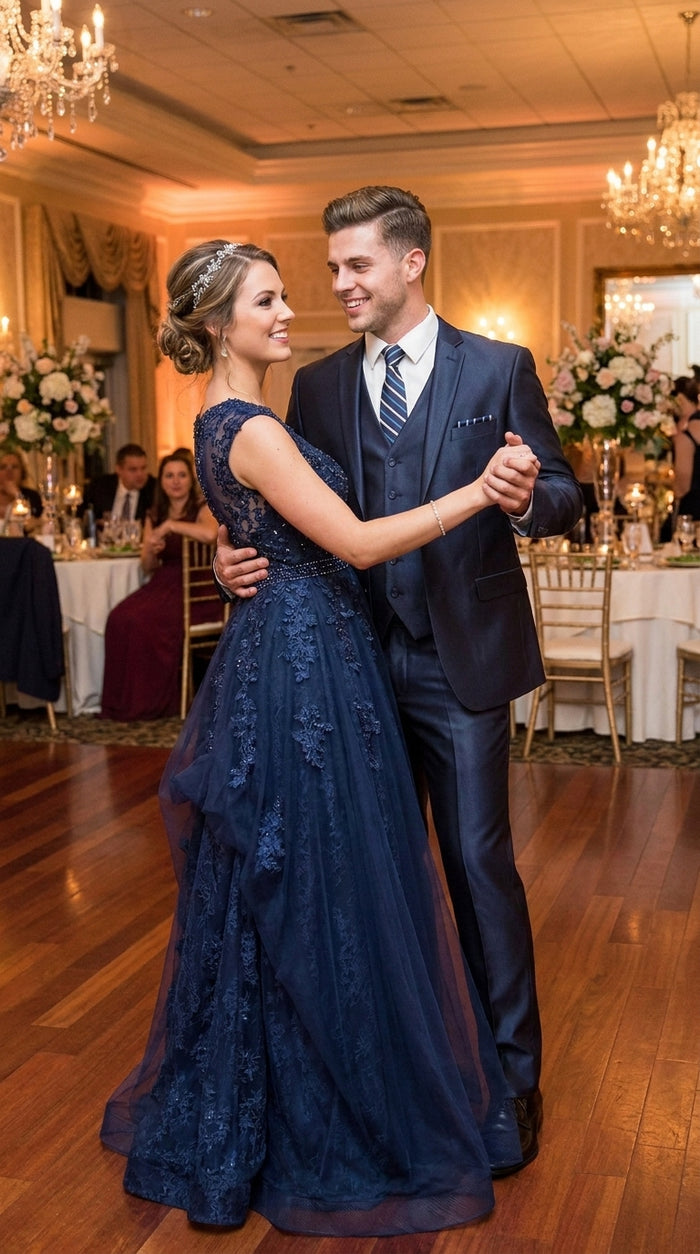 Men’s Navy Shiny Sharkskin Vested Suit, Tazio Formal Wedding Prom Dress Suit