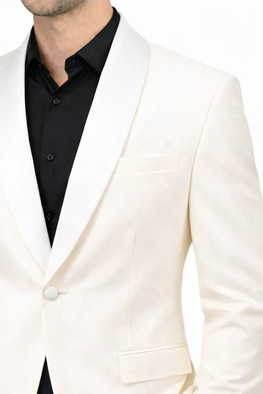 Men’s Ivory White Blazer with Shawl Collar – Modern Fit Formal Dinner Jacket