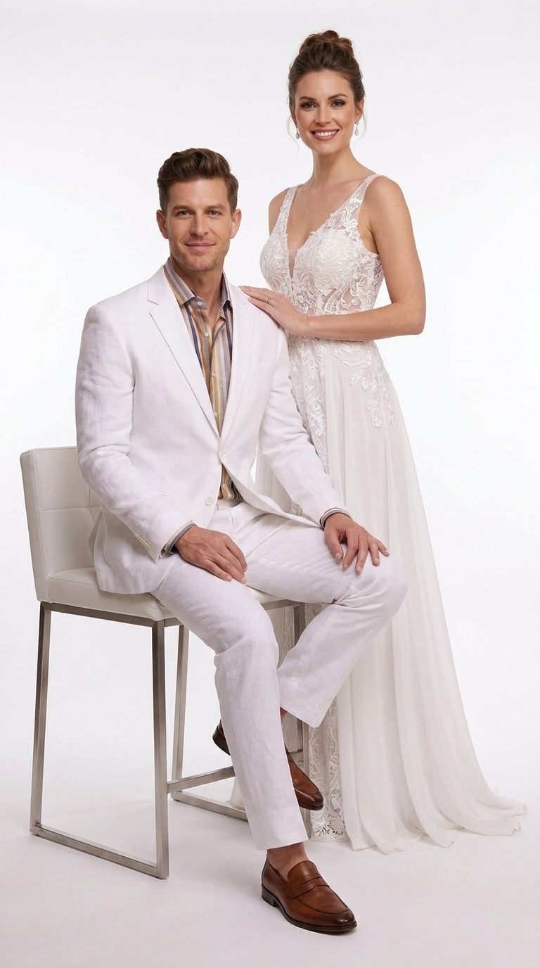 Men’s White Linen 2-Piece Summer Suit – Beach & Destination Wedding Suit