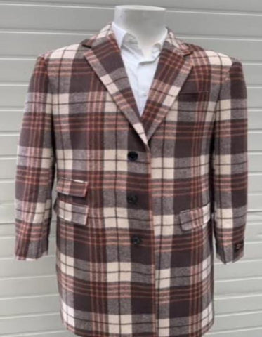 Mens Plaid Overcoat - Checkered Carcoat - Wool Three Quarter Peacoat Ticket Pocket Multi-Color - Men's Tuxedo USA