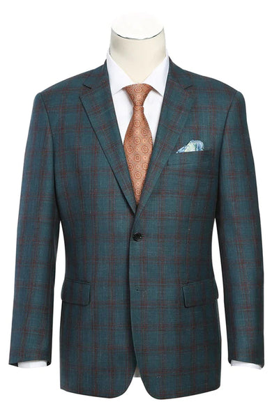Saco vaquero - Western Sport Coat - Western Blazer- Mens Classic Fit Two Button Wool & Linen Sport Coat BlazerTeal Blue Windowpane Plaid