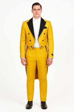 Mens Yellow Tailcoat Tuxedo with Black Lapel and Brocade Detailing  Formal Vintage Style Suit
