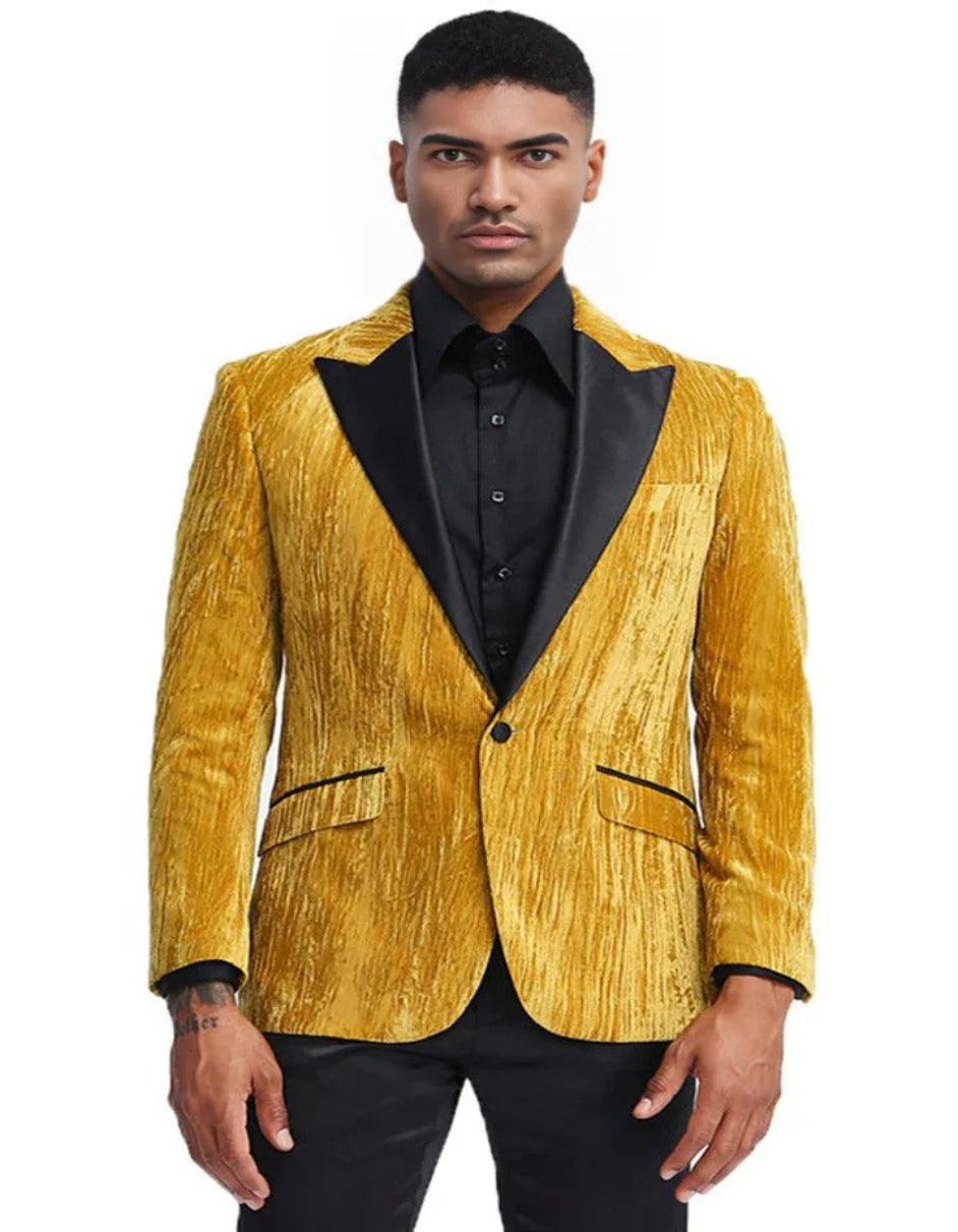 Mens Velvet Dinner Jacket - Velvet Tuxedo Jacket in Color Gold