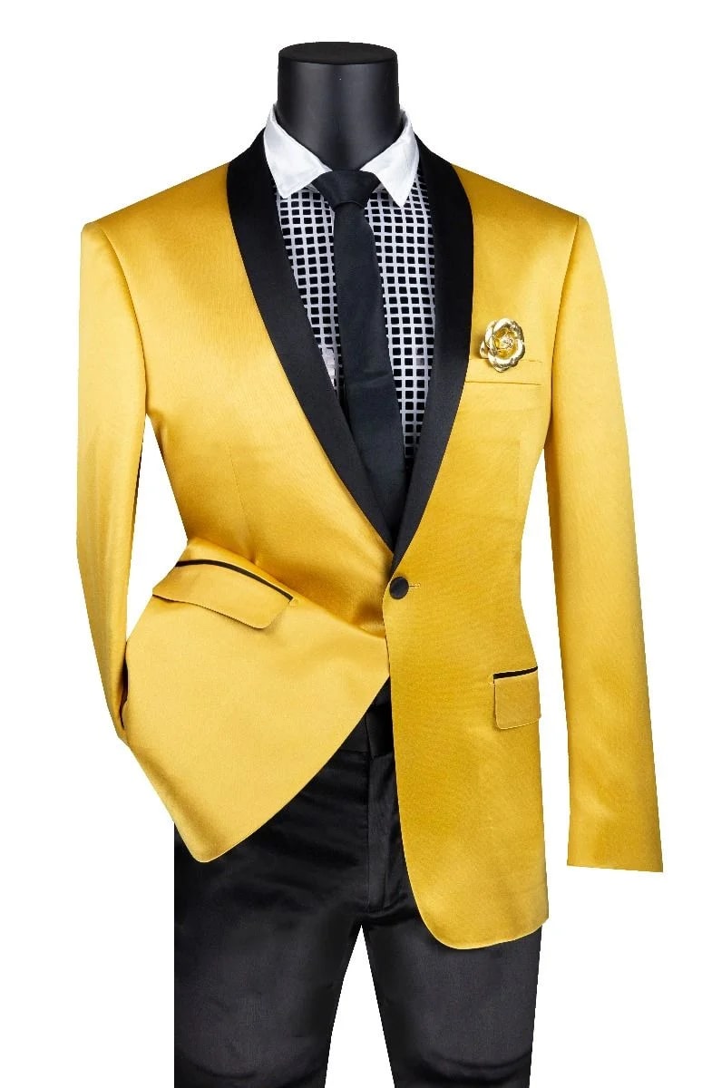 Shiny Suit - Sharkskin Tuxedo - Bright Color Gold and Mustard Tuxedo Perfect For Wedding or Prom - Men's Tuxedo USA