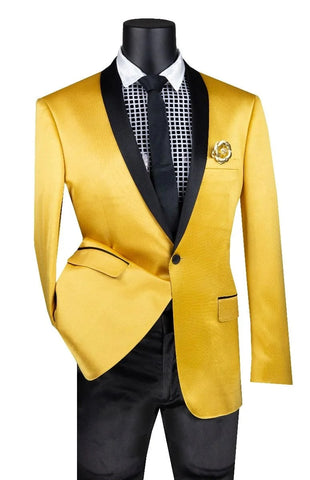 Shiny Suit - Sharkskin Tuxedo - Bright Color Gold and Mustard Tuxedo Perfect For Wedding or Prom - Men's Tuxedo USA