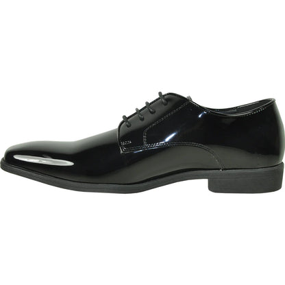 Bravo Mens Shiny Patent Plain Toe Tuxedo Dress Shoe in Black
