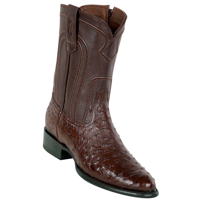 Los Altos Menƒ??s Genuine Ostrich Brown Roper Toe Boots with Zipper