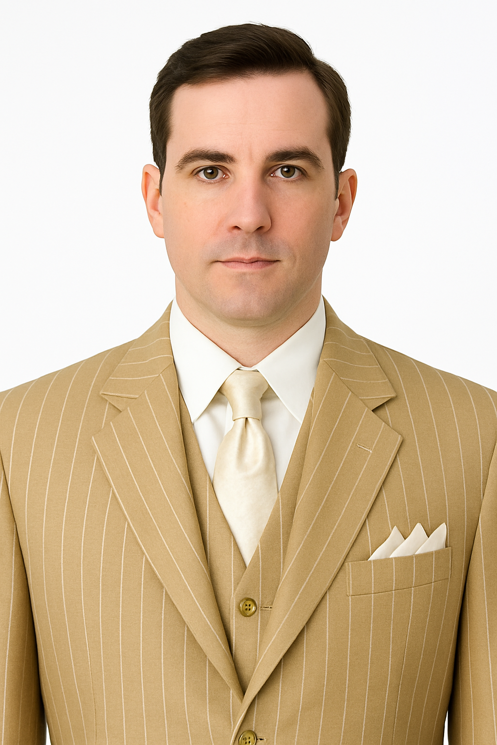 Classic Beige Pinstripe 3-Piece Suit for Men  Timeless Formal Wear
