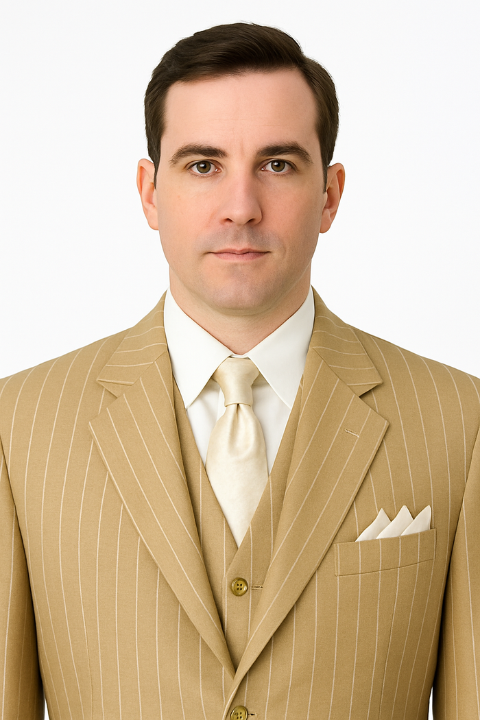 Classic Beige Pinstripe 3-Piece Suit for Men  Timeless Formal Wear