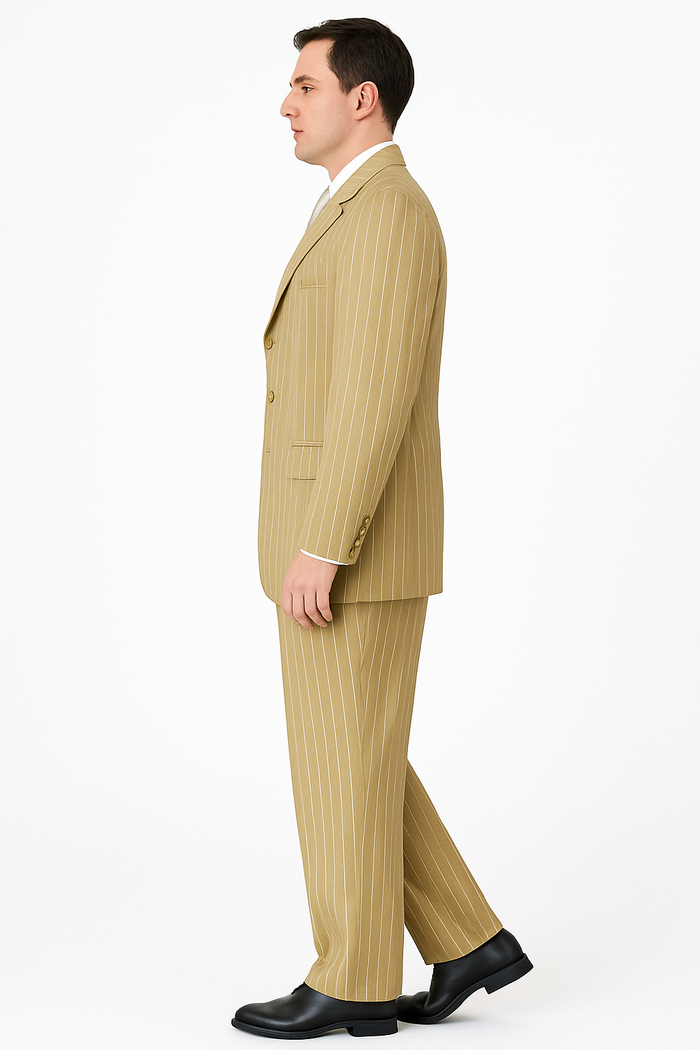 Classic Beige Pinstripe 3-Piece Suit for Men  Timeless Formal Wear