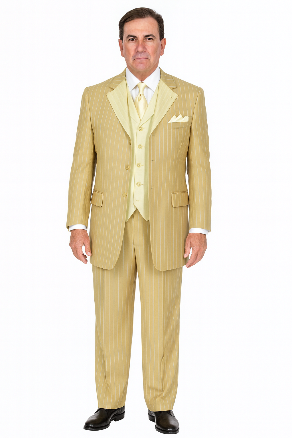 Classic Beige Pinstripe 3-Piece Suit for Men  Timeless Formal Wear