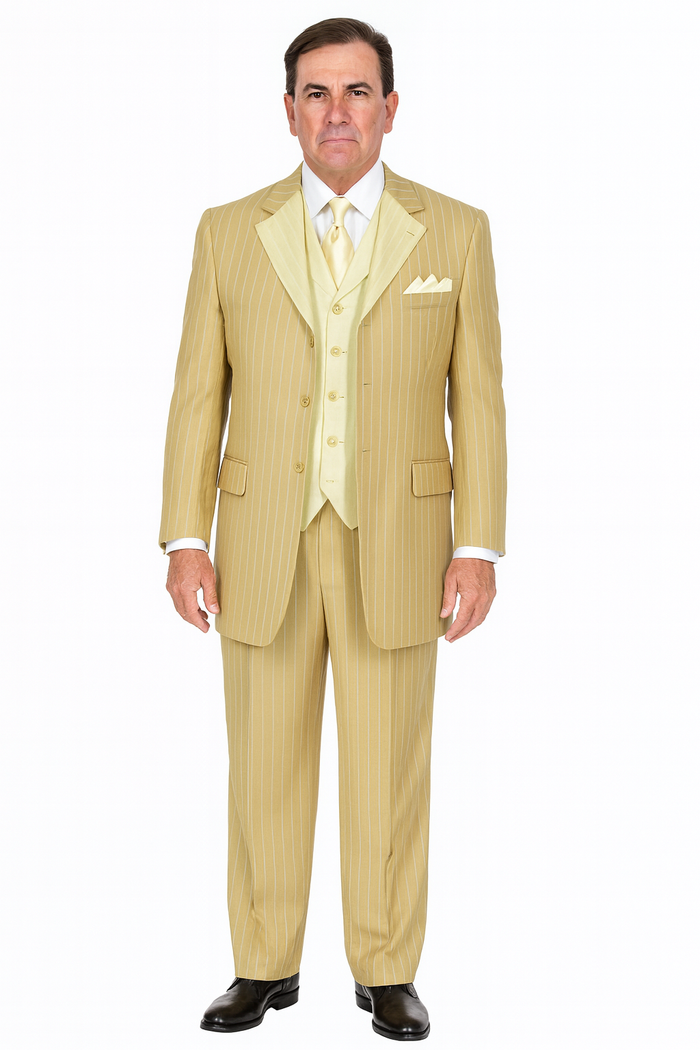 Classic Beige Pinstripe 3-Piece Suit for Men  Timeless Formal Wear