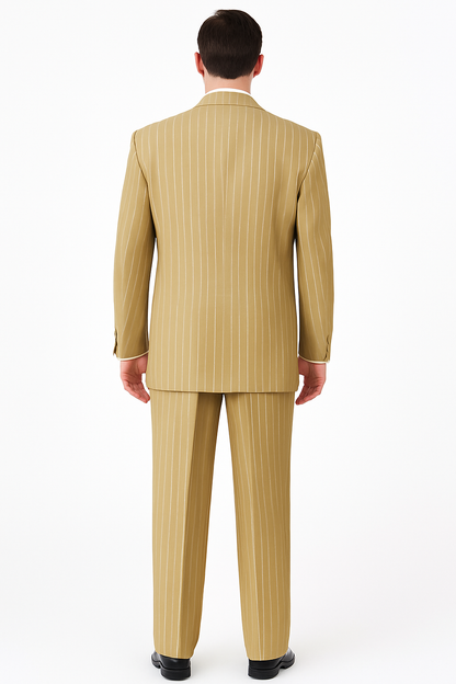 Classic Beige Pinstripe 3-Piece Suit for Men  Timeless Formal Wear