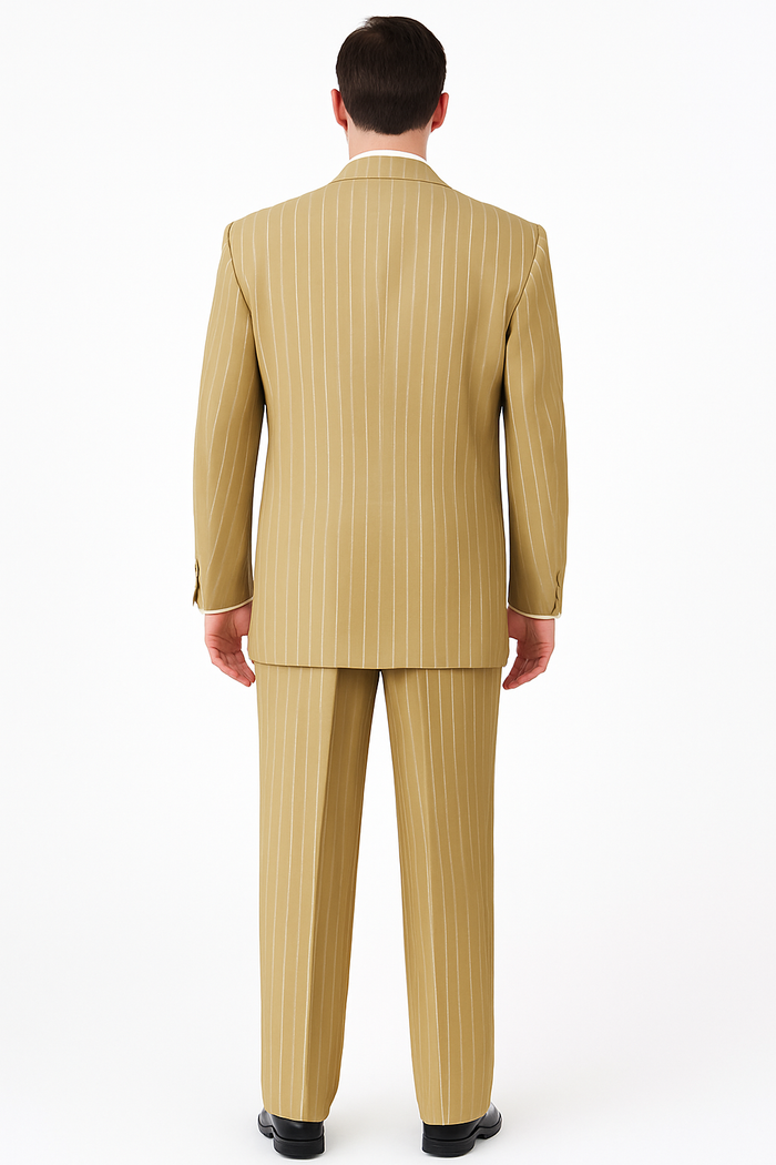 Classic Beige Pinstripe 3-Piece Suit for Men  Timeless Formal Wear