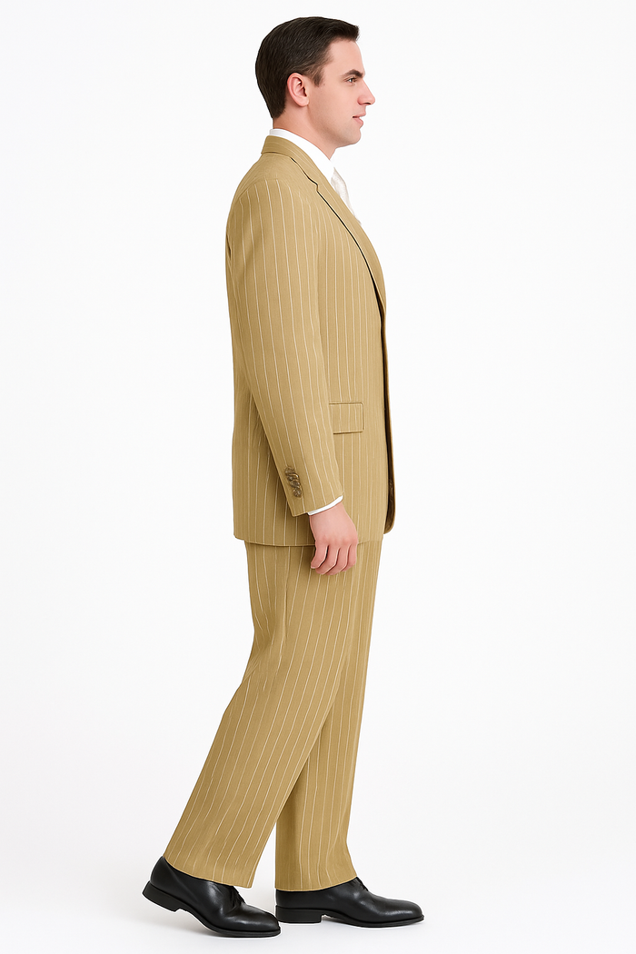 Classic Beige Pinstripe 3-Piece Suit for Men  Timeless Formal Wear
