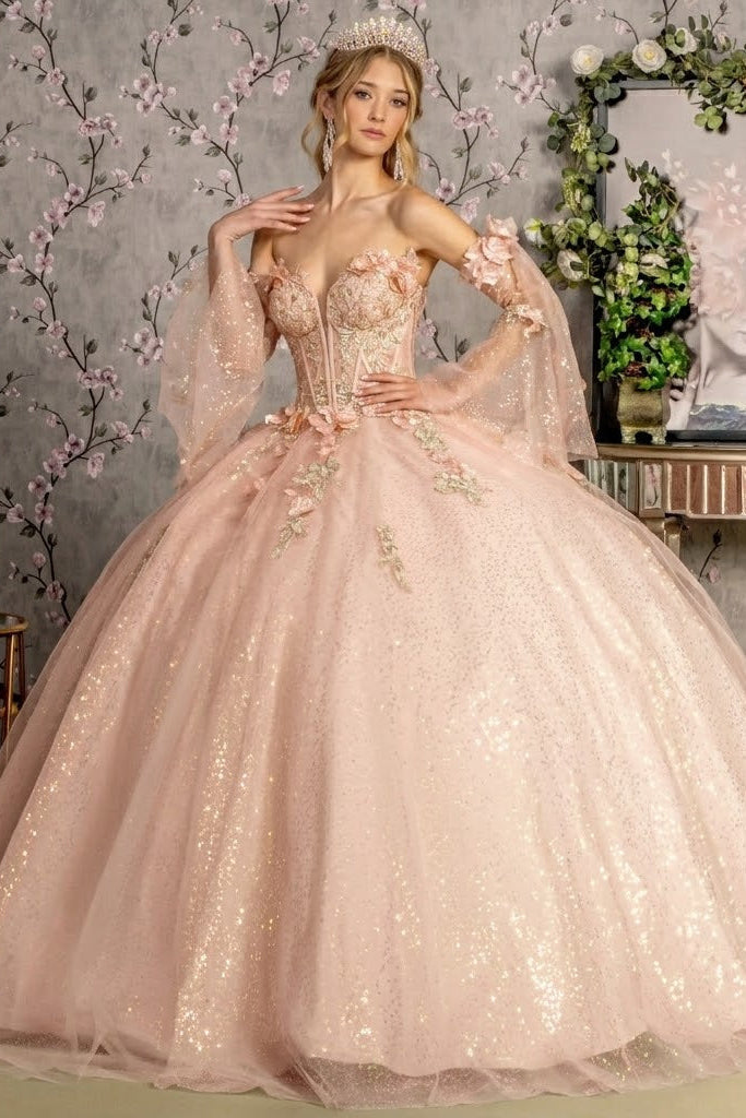 Glitter Quinceanera Dress Bell Sleeve Ball Gown by GLS Gloria GL3486
