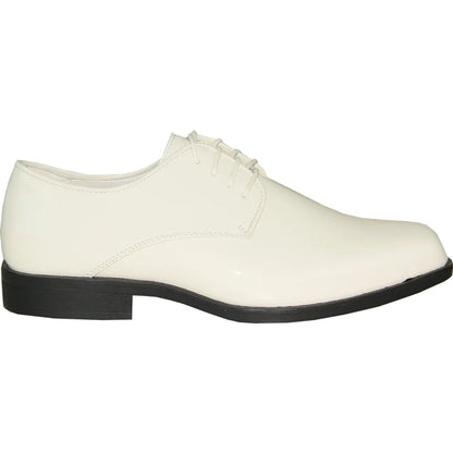 Bravo Mens Classic Plain Square Toe Shiny Patent Tuxedo Dress Shoe in Ivory